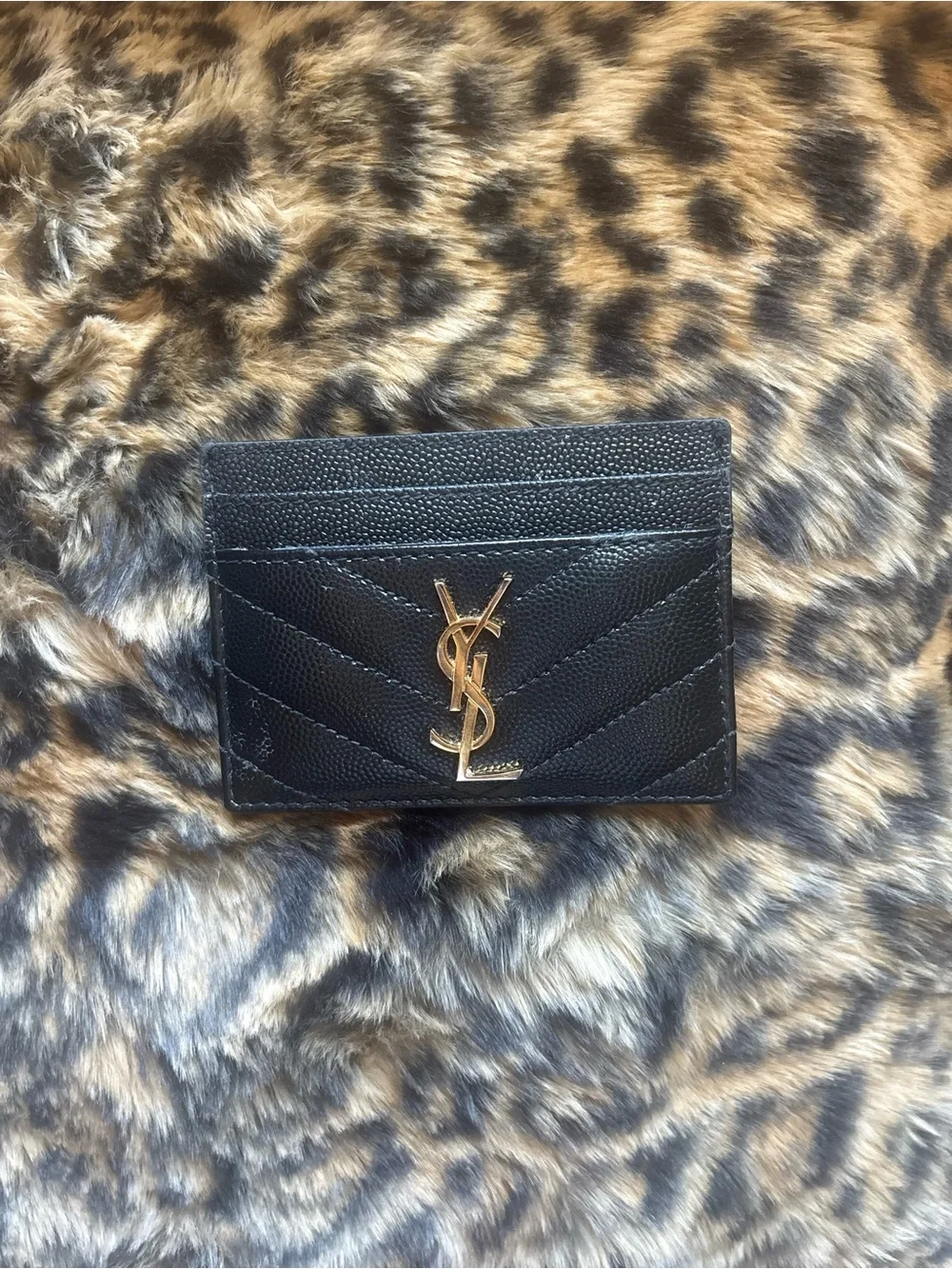 Saint Laurent Black Leather Card Holder with Gold YSL Logo